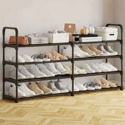 1‑Pack Reinforced Double‑Row 4‑Tier Shoe Storage Rack, Multifunctional Shoe Organizer for Entryway, Living Room, Bedroom & Dorm, Sturdy Home Storage Shelf for Shoes, Boots and Accessories