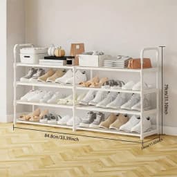 1‑Pack Reinforced Double‑Row 4‑Tier Shoe Storage Rack, Multifunctional Shoe Organizer for Entryway, Living Room, Bedroom & Dorm, Sturdy Home Storage Shelf for Shoes, Boots and Accessories