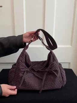 Women's Grid Pattern Crossbody Bag, Casual Large Capacity Shoulder Bag with Adjustable Strap & Side Pockets, Bow Decor Hard Bottom Lightweight Hobo Handbag for Daily Commute Shopping Travel