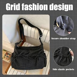 Women's Grid Pattern Crossbody Bag, Casual Large Capacity Shoulder Bag with Adjustable Strap & Side Pockets, Bow Decor Hard Bottom Lightweight Hobo Handbag for Daily Commute Shopping Travel