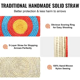 SucceBuy 20in Traditional Solid Straw Round Archery Target Shooting Bow Coloured Rope Target 3/5 Layer for Shooting Practice