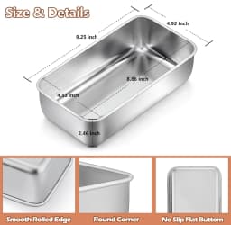 `Stainless Steel Loaf Pan, 8 Pack 9.25 Inch Rectangle Baking Mold for Bread Cake Meatloaf Oven Use`
