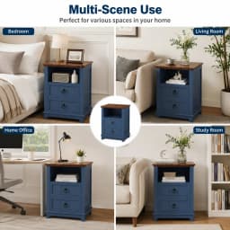 Modern Fluted Nightstand with USB Charging Station, 2 Drawer Side Table with Open Storage Shelf, Wooden Bedside Cabinet for Home