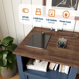 Modern Fluted Nightstand with USB Charging Station, 2 Drawer Side Table with Open Storage Shelf, Wooden Bedside Cabinet for Home