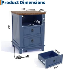 Modern Fluted Nightstand with USB Charging Station, 2 Drawer Side Table with Open Storage Shelf, Wooden Bedside Cabinet for Home
