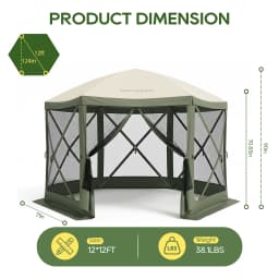 TCGBKAF 12x12FT Pop‑Up Gazebo with Mosquito Net, Heavy‑Duty Green Screen Tent One‑Click Setup Waterproof Sun Shelter Canopy Tent for Patio Backyard Camping Outdoor Events