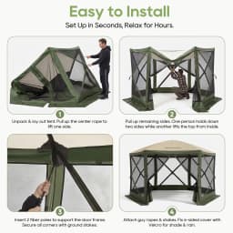 TCGBKAF 12x12FT Pop‑Up Gazebo with Mosquito Net, Heavy‑Duty Green Screen Tent One‑Click Setup Waterproof Sun Shelter Canopy Tent for Patio Backyard Camping Outdoor Events