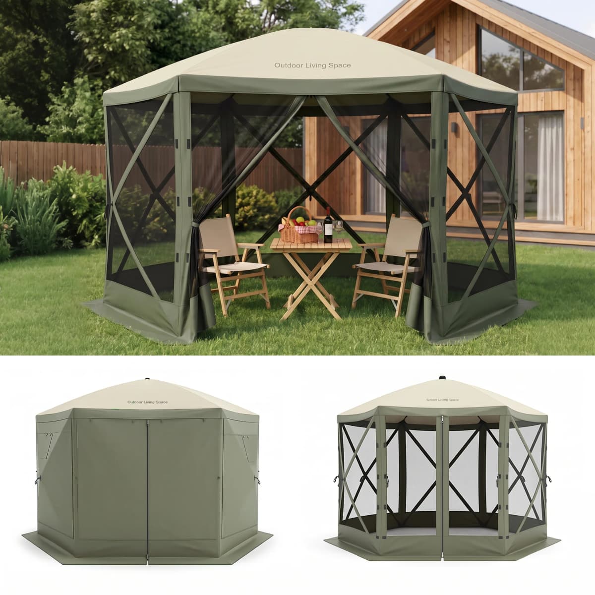 TCGBKAF 12x12FT Pop‑Up Gazebo with Mosquito Net, Heavy‑Duty Green Screen Tent One‑Click Setup Waterproof Sun Shelter Canopy Tent for Patio Backyard Camping Outdoor Events