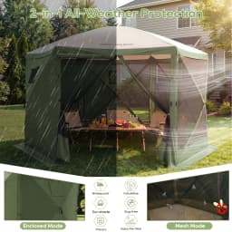 TCGBKAF 12x12FT Pop‑Up Gazebo with Mosquito Net, Heavy‑Duty Green Screen Tent One‑Click Setup Waterproof Sun Shelter Canopy Tent for Patio Backyard Camping Outdoor Events