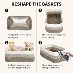 oft Cotton Rope Woven Storage Baskets Set - 3 Pack Rectangular Shelf Bins 11.8 x 7.5 x 4.7 in - No Handles, Closet Bathroom Nursery Toy Makeup Shelves & Tabletop Organizer