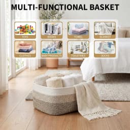 oft Cotton Rope Woven Storage Baskets Set - 3 Pack Rectangular Shelf Bins 11.8 x 7.5 x 4.7 in - No Handles, Closet Bathroom Nursery Toy Makeup Shelves & Tabletop Organizer
