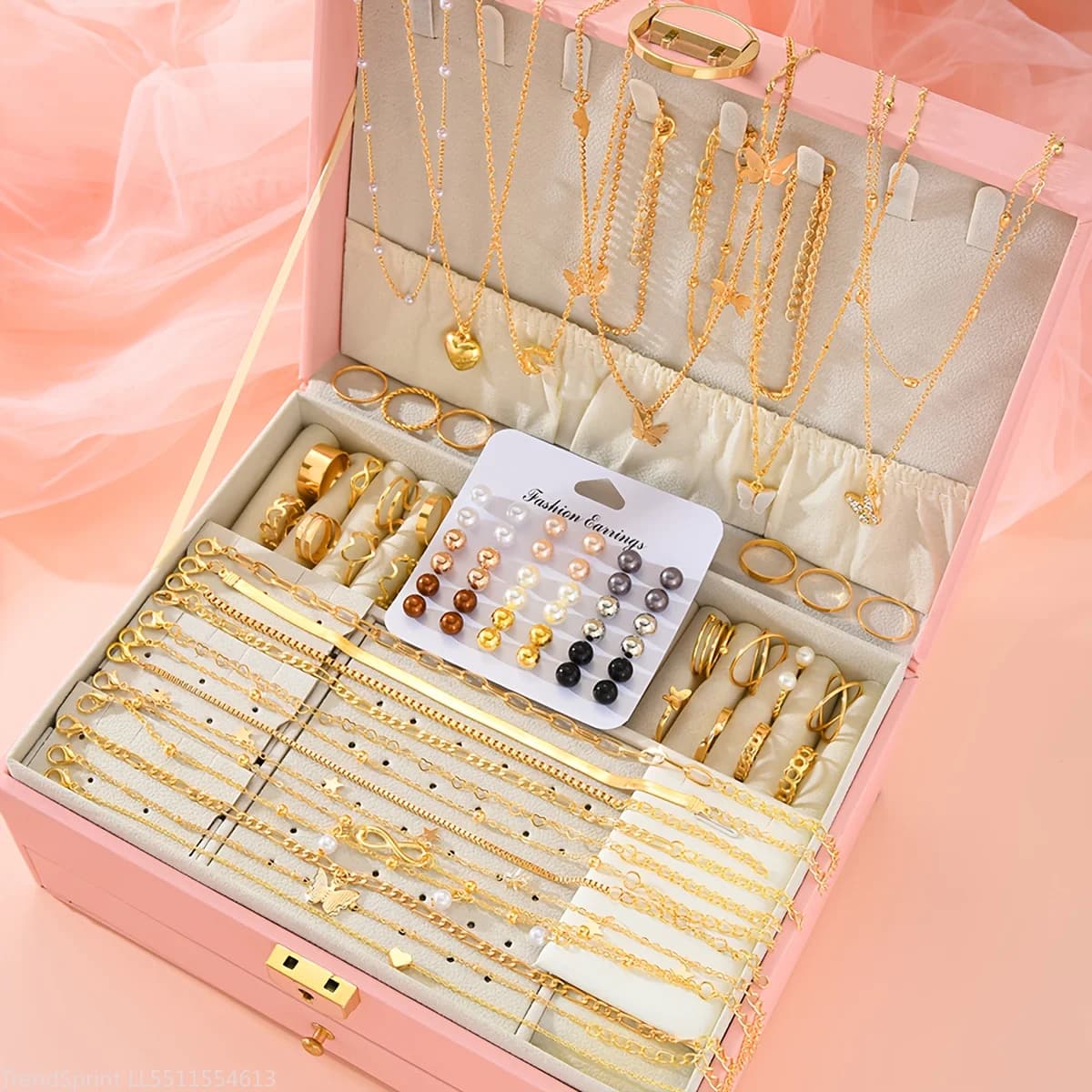 83Pcs Elegant Pearl Geometric Jewelry Set Heart Butterfly Star Pattern Necklace Earring Bracelet Ring Kit For Women Daily Party Fashion Accessory