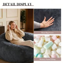 Bean Bag Chair With Memory Foam Filled, Fluffy Beanbag Boneless Couch With Soft Velvet Cover For Living Room, Playroom,Gray