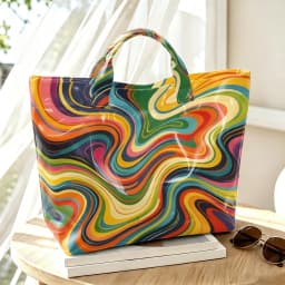 1pc Retro Rainbow Swirl Marble Print Women Tote Bag Handbag, Colorful Psychedelic Art Large Capacity Ladies Hand Tote Bag For Shopping Travel