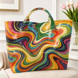 1pc Retro Rainbow Swirl Marble Print Women Tote Bag Handbag, Colorful Psychedelic Art Large Capacity Ladies Hand Tote Bag For Shopping Travel
