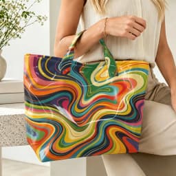 1pc Retro Rainbow Swirl Marble Print Women Tote Bag Handbag, Colorful Psychedelic Art Large Capacity Ladies Hand Tote Bag For Shopping Travel