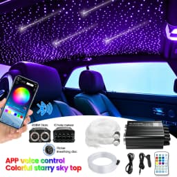 Dual Port 24W RGBW Starlight Headliner Kit, 1200pcs 0.75mm 6.5ft/9.8ft/13.1ft Twinkle Meteor Fiber Optic Strands, Bluetooth APP & Remote, Sound Activated for Car Home Ceiling Decoration