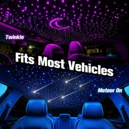 Dual Port 24W RGBW Starlight Headliner Kit, 1200pcs 0.75mm 6.5ft/9.8ft/13.1ft Twinkle Meteor Fiber Optic Strands, Bluetooth APP & Remote, Sound Activated for Car Home Ceiling Decoration