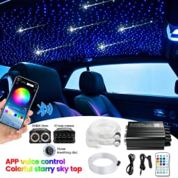 Dual Port 24W RGBW Starlight Headliner Kit, 1200pcs 0.75mm 6.5ft/9.8ft/13.1ft Twinkle Meteor Fiber Optic Strands, Bluetooth APP & Remote, Sound Activated for Car Home Ceiling Decoration