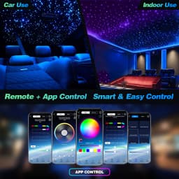 Dual Port 24W RGBW Starlight Headliner Kit, 1200pcs 0.75mm 6.5ft/9.8ft/13.1ft Twinkle Meteor Fiber Optic Strands, Bluetooth APP & Remote, Sound Activated for Car Home Ceiling Decoration