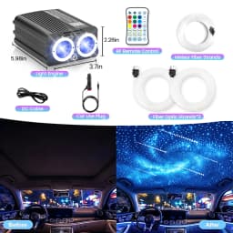 Dual Port 24W RGBW Starlight Headliner Kit, 1200pcs 0.75mm 6.5ft/9.8ft/13.1ft Twinkle Meteor Fiber Optic Strands, Bluetooth APP & Remote, Sound Activated for Car Home Ceiling Decoration