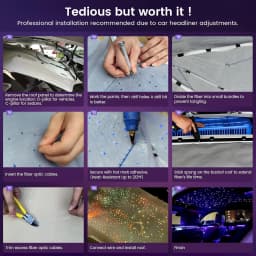 Dual Port 24W RGBW Starlight Headliner Kit, 1200pcs 0.75mm 6.5ft/9.8ft/13.1ft Twinkle Meteor Fiber Optic Strands, Bluetooth APP & Remote, Sound Activated for Car Home Ceiling Decoration