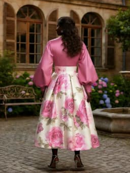 Plus Size V Neck Puff Sleeve Pleated Midi Dress For Women Formal Evening Banquet Ceremony Swing Long Dress