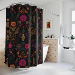 Dark Academia Shower Curtain | Gothic Botanical Bathroom Decor | Witchy Floral Bath Curtain | Moody Vintage Bathroom Aesthetic