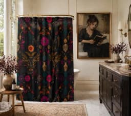 Dark Academia Shower Curtain | Gothic Botanical Bathroom Decor | Witchy Floral Bath Curtain | Moody Vintage Bathroom Aesthetic