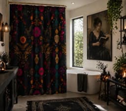 Dark Academia Shower Curtain | Gothic Botanical Bathroom Decor | Witchy Floral Bath Curtain | Moody Vintage Bathroom Aesthetic