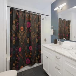 Dark Academia Shower Curtain | Gothic Botanical Bathroom Decor | Witchy Floral Bath Curtain | Moody Vintage Bathroom Aesthetic