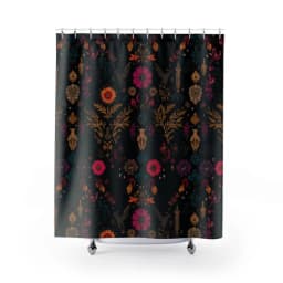 Dark Academia Shower Curtain | Gothic Botanical Bathroom Decor | Witchy Floral Bath Curtain | Moody Vintage Bathroom Aesthetic