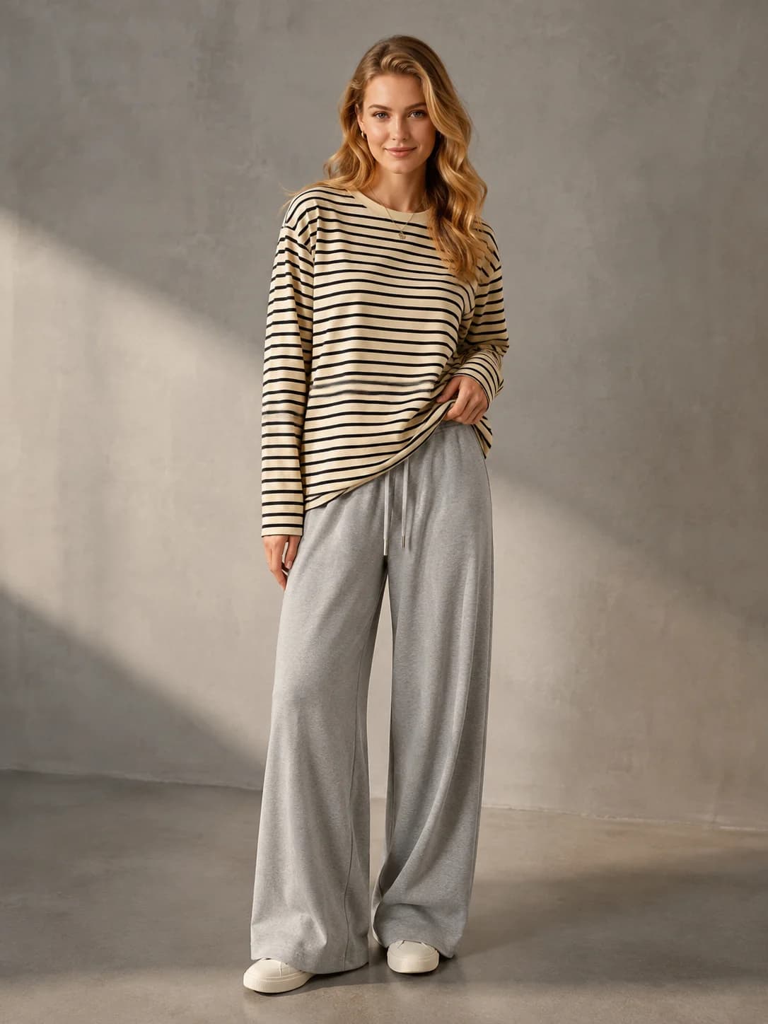Loose Fit Striped Long Sleeve Shirts for Women Crew Neck Casual Basic Tee Soft Comfortable Oversized T‑Shirts Daily Lounge Streetwear Tops