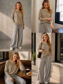 Loose Fit Striped Long Sleeve Shirts for Women Crew Neck Casual Basic Tee Soft Comfortable Oversized T‑Shirts Daily Lounge Streetwear Tops