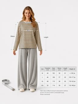 Loose Fit Striped Long Sleeve Shirts for Women Crew Neck Casual Basic Tee Soft Comfortable Oversized T‑Shirts Daily Lounge Streetwear Tops
