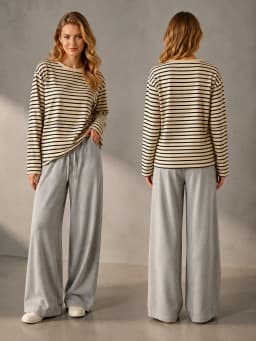 Loose Fit Striped Long Sleeve Shirts for Women Crew Neck Casual Basic Tee Soft Comfortable Oversized T‑Shirts Daily Lounge Streetwear Tops