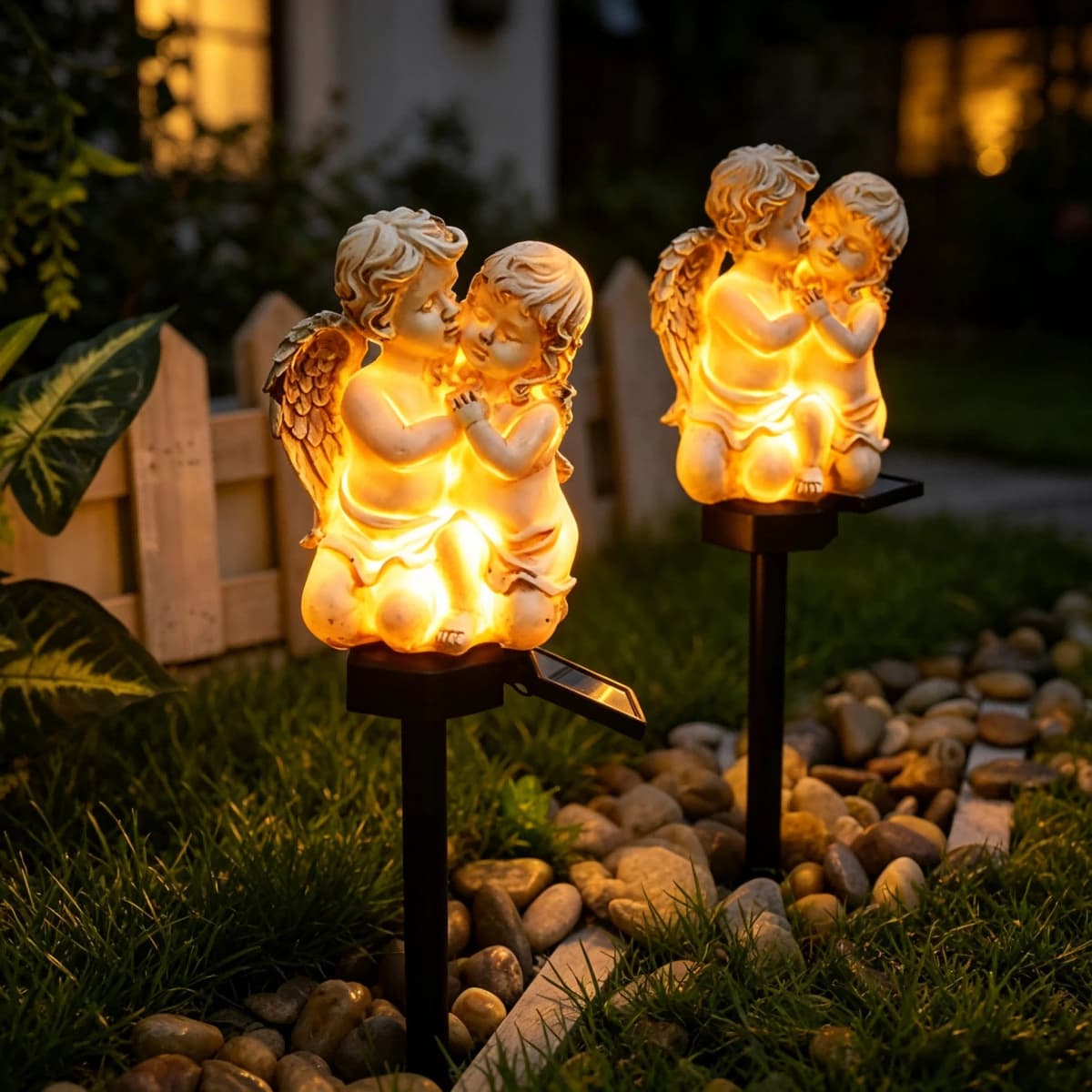 Couple Angel Solar Garden Stake Lights,Waterproof Outdoor LED Decorative Light,Angel Figurine Lawn Yard Courtyard Landscape Ornament Lamp