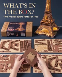 Robotime 3D Wooden Puzzle Game Night of the Eiffel Tower 1:638 Models for Children Adult DIY Crafts Kits Gift DIY with Light