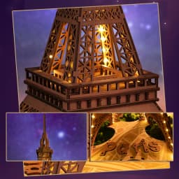 Robotime 3D Wooden Puzzle Game Night of the Eiffel Tower 1:638 Models for Children Adult DIY Crafts Kits Gift DIY with Light