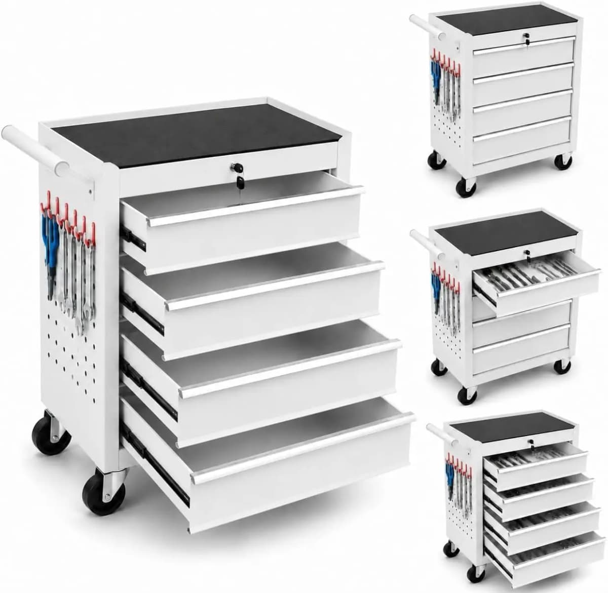 Tacleekii 24 in Rolling Tool Chest with Wheels 4-Drawer Lockable Tool Box Storage Cabinet - Locking System Drawer Liners Mobile Tool Cart for Garage Workshop