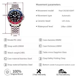 PAGANI DESIGN V2 40MM Pepsi GMT Men Luxury Automatic Mechanical Watch Jubilee Watch Strap Sapphire Glass Waterproof Watches for Men Gift