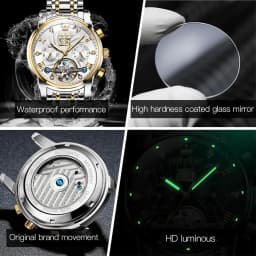 OLEVS 9910 Brand Original Authentic Watches for Man Luxury Gift Box Steel Belt Multifunctional Tourbillon Mechanical Men's Watch