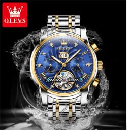 OLEVS 9910 Brand Original Authentic Watches for Man Luxury Gift Box Steel Belt Multifunctional Tourbillon Mechanical Men's Watch