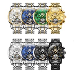 OLEVS 9910 Brand Original Authentic Watches for Man Luxury Gift Box Steel Belt Multifunctional Tourbillon Mechanical Men's Watch