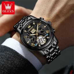 OLEVS 9910 Brand Original Authentic Watches for Man Luxury Gift Box Steel Belt Multifunctional Tourbillon Mechanical Men's Watch