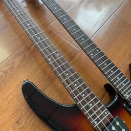 Double‑Neck Double‑Head Electric Guitar‑4‑String Bass+6‑String Electric Guitar Combo Both Equipped With Dual Pickups. Sunset Gradient‑Colored Body. One‑Click Switch. Rosewood Fingerboard. Metal Hard Rock Style. Christmas Gift Free Shipping