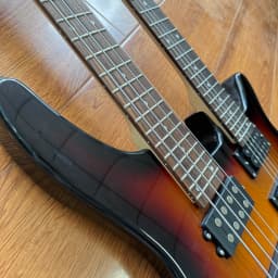 Double‑Neck Double‑Head Electric Guitar‑4‑String Bass+6‑String Electric Guitar Combo Both Equipped With Dual Pickups. Sunset Gradient‑Colored Body. One‑Click Switch. Rosewood Fingerboard. Metal Hard Rock Style. Christmas Gift Free Shipping