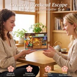 Rolife DIY Book Nook Kit 3D Puzzle Nostalgic Corner Shop Bookends with Sliding Door & LED Light for Bookshelf Decor Wooden DIY Dollhouse Toys for Holiday Gift