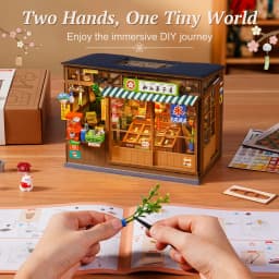Rolife DIY Book Nook Kit 3D Puzzle Nostalgic Corner Shop Bookends with Sliding Door & LED Light for Bookshelf Decor Wooden DIY Dollhouse Toys for Holiday Gift