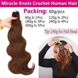 Miracle Knots #4 Chocolate Brown Body Wave Crochet Hair Extensions Pre Separated Feather Knotless Invisible Boho Braiding Hair 100% Human Hair Reusable Virgin Remy Soft Natural Wavy Easy Install For Women